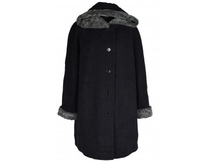 Vlněný (80%) dámský šedočerný kabát s kapucí City XXL