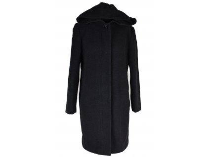 Vlněný (70%) dámský šedočerný kabát s kapucí Yessica 44