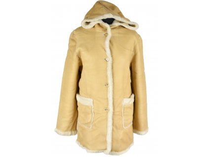 KOŽENÝ dámský zimní měkký béžový kabát s kapucí Striwa M