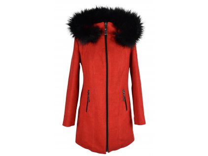 Dámský červený zimní kabát s kapucí 38