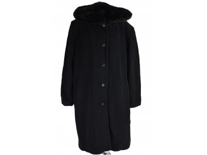 Vlněný (75%) dámský černý zimní kabát s kapucí (vlna, kašmír) 52