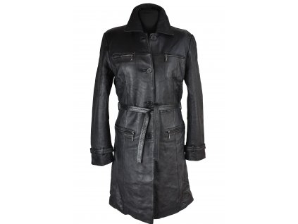 KOŽENÝ dámský černý měkký zateplený kabát s páskem Edition de Luxe M