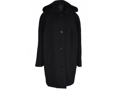 Vlněný (100%) dámský černý kabát s kapucí XXXL