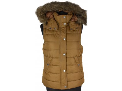 Dámská hnědá prošívaná vesta s kapucí H&M 38