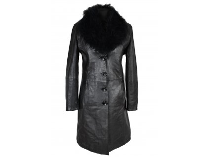 KOŽENÝ dámský černý měkký zateplený kabát s kožešinou Gipsy S