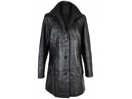 KOŽENÝ dámský černý zateplený kabát JCC L