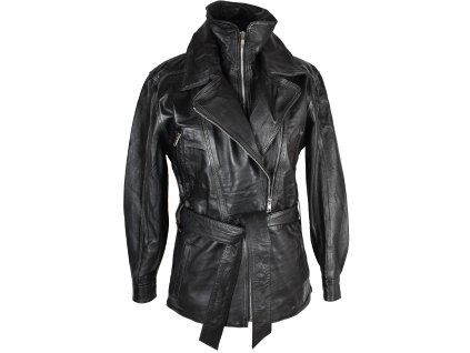 KOŽENÝ dámský černý měkký kabát - křivák s páskem Shic Skinn S