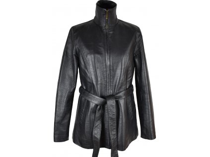 KOŽENÝ dámský černý měkký kabát na zip s páskem M