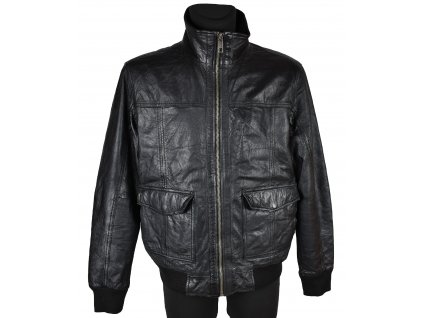 KOŽENÁ pánská černá měkká zateplená bunda na zip Angelo Litrico M
