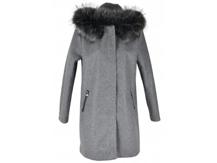 Dámský přechodný šedý kabát s kapucí L