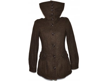 Vlněný dámský hnědý kabát na zip H&M S