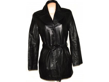 KOŽENÝ dámský měkký černý kabát s páskem L