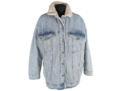 Dámská modrá zimní džínová oversize bunda s kožíškem Bershka XS