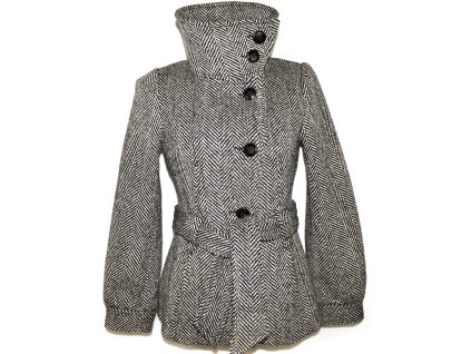Vlněný dámský černobílý kabát s páskem H&M XS/S