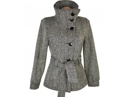 Vlněný dámský černobílý kabát s páskem H&M 34, 42