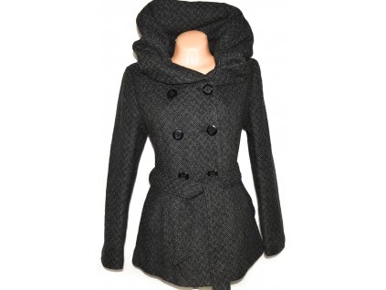 Dámský šedočerný zateplený kabát s límcem, páskem Coexis