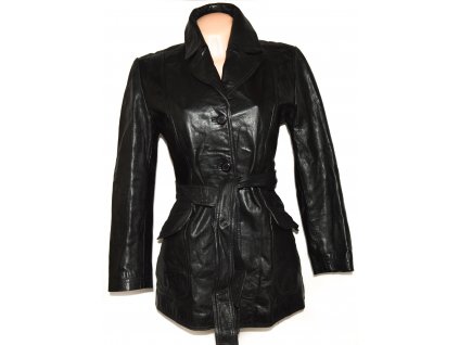 KOŽENÝ dámský černý kabát s páskem L
