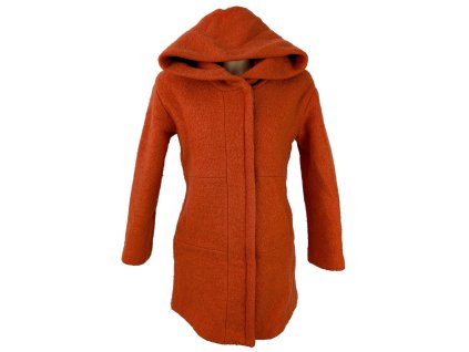 Vlněný (58%) dámský oranžový kabát s kapucí ZARA XS