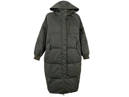 Péřový dámský khaki zelený prošívaný oversize kabát s kapucí GAP L