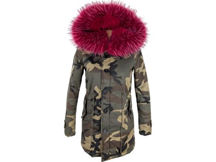 Dámská khaki zelená army parka s kapucí s objemnou kožešinou K.Zell S