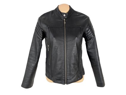 KOŽENÁ dámská černá zateplená bunda na zip Fashion Concept S/M