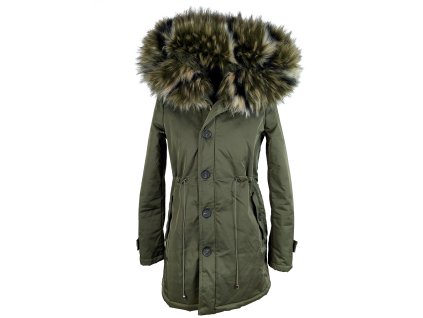 Dámská khaki parka s objemnou kožešinovou kapucí K.Zell M