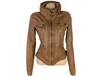 KOŽENÁ dámská hnědá bunda na zip Bershka M