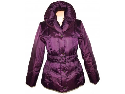 Péřový dámský šusťákový fialový kabát s páskem, límcem Marks&Spencer L
