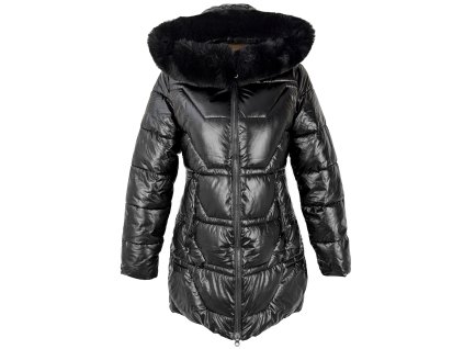 Dámský černý prošívaný zimní kabát s kapucí S'West M