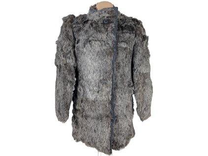 Pravý dámský stříbrný kožich s koženými prvky S