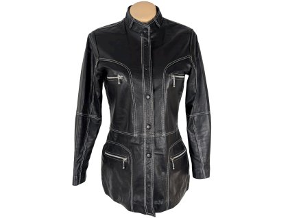 KOŽENÁ dámská delší černá bunda na zip S