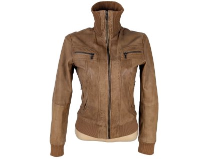 KOŽENÁ dámská hnědá bunda na zip Crossliners 38