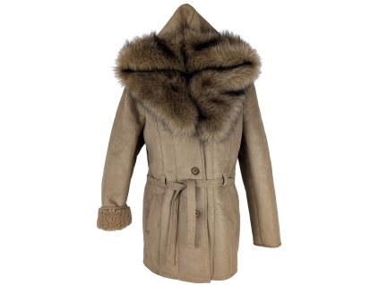 Dámský hnědý zimní kabát s páskem XL