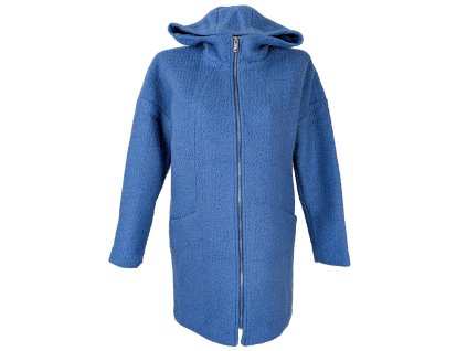 Vlněný (50%) dámský modrý kabát s kapucí Reserved 6/34