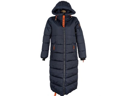 Dámský dlouhý modrý prošívaný kabát s kapucí NAVAHOO M