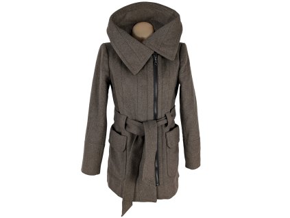 Vlněný (70%) dámský hnědý kabát s páskem ZARA M