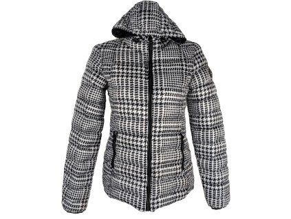 Dámská černobílá prošívaná bunda s kapucí - kohoutí stopa AMISU 36