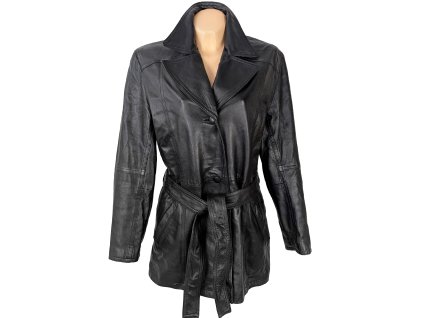 KOŽENÝ dámský černý kabát s páskem XXL