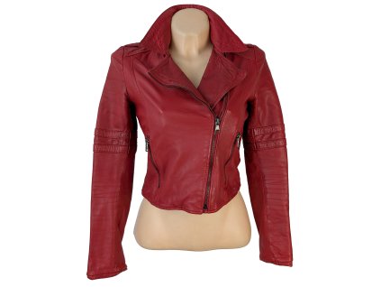 KOŽENÝ dámský červený křivák ZARA XS