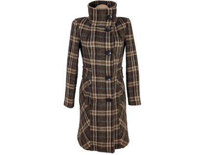 Dámský hnědý kostkovaný kabát VERO MODA S