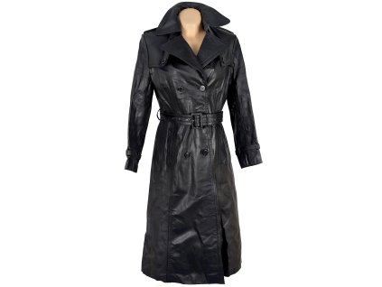 KOŽENÝ dámský černý kabát s páskem M