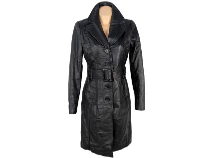 KOŽENÝ dámský černý zateplený kabát s páskem ORSAY 38