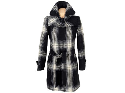 Vlněný dámský černobílý kabát s páskem PROMOD M