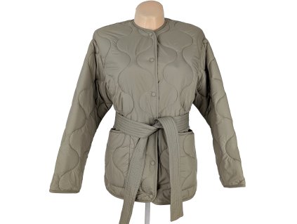 Dámský béžový prošívaný oversize kabát s páskem Mango S