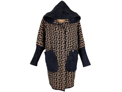 Dámský hnědočerný oversize kabátek s kapucí COCOMORE UNI