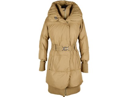 Péřový dámský prošívaný hořčicový kabát s páskem AMISU 34, 36, 42