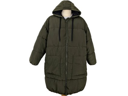 Pánský khaki zelený prošívaný kabát s kapucí H&M XL