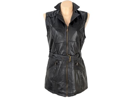 KOŽENÁ dámská černá vesta s páskem L
