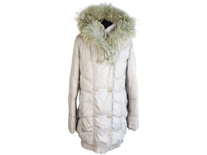 Péřový dámský šedý prošívaný kabát s pravou kožešinou KARA  L*