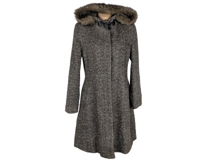 Vlněný (50%) dámský hnědý zimní kabát s kapucí MAKYTA 40